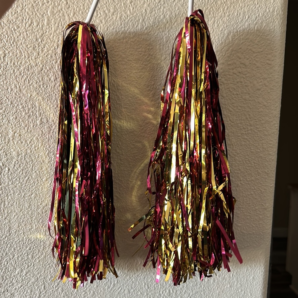 Maroon & Gold Pom Poms Set of 2 - Picture 5 of 5